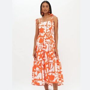 Oliphant Vibrant Orange and White Midi Dress